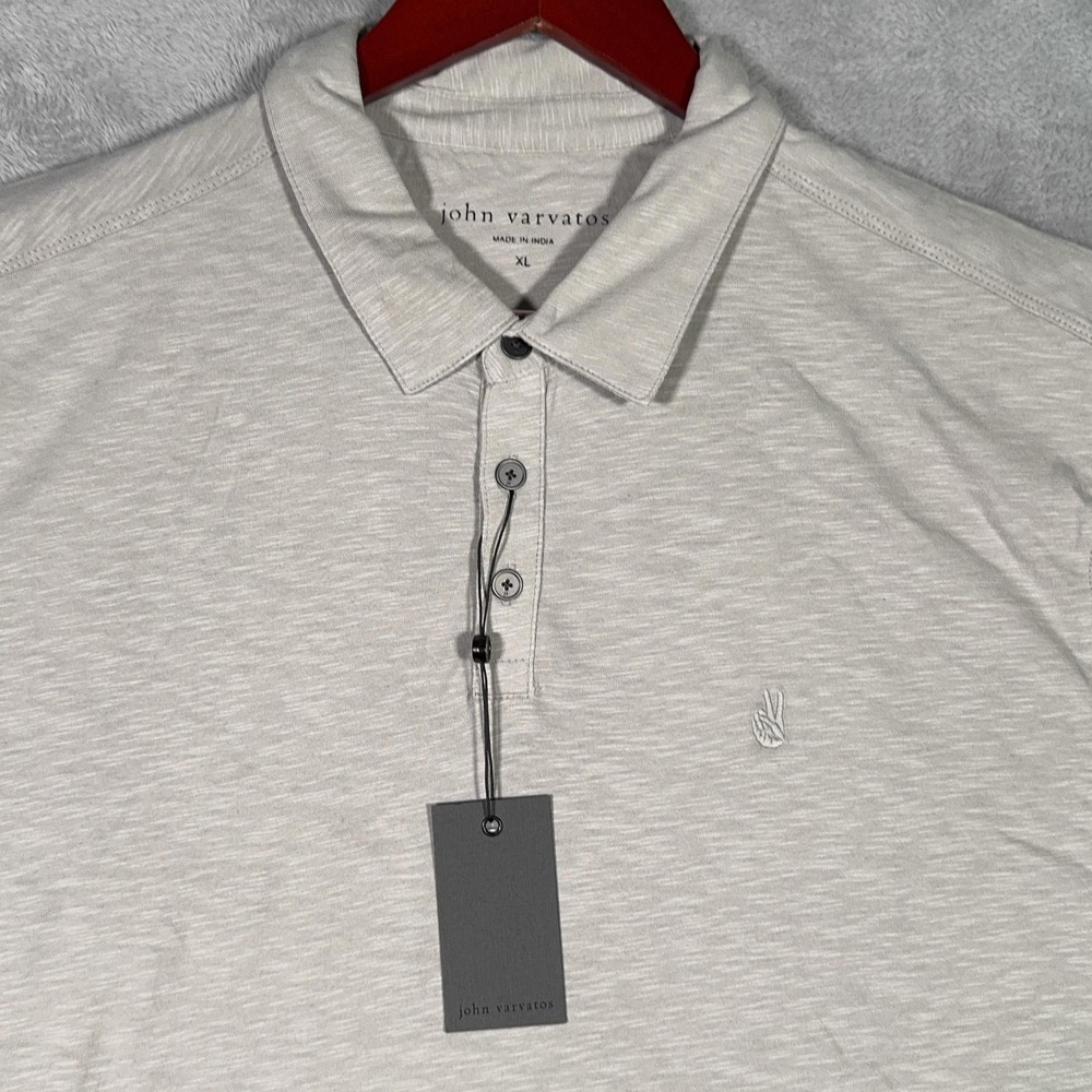 John Varvatos Polo Shirt Mens XL Gray Victor Slub Peace Logo Lightweight